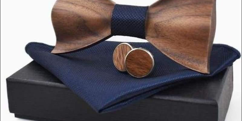 3D-Krawatte aus Holz, Einstecktuch, Manschettenknöpfe, modische Fliege aus Holz – plusminusco.com