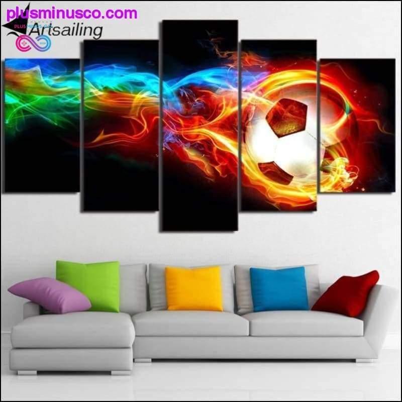 5 piece canvas art burning fire Soccer Ball for - plusminusco.com