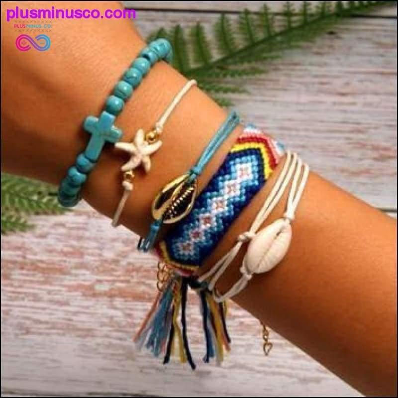 6 Pieces Puka Shell Charm Bracelet Set Cross Beads || - plusminusco.com