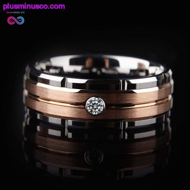 8mm Tungsten Rose-Gold Plating Brushed Finishing with White - plusminusco.com