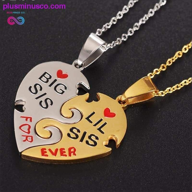 Big Sis Lil Sis Forever Pendant Stainless Steel Heart Puzzle - plusminusco.com