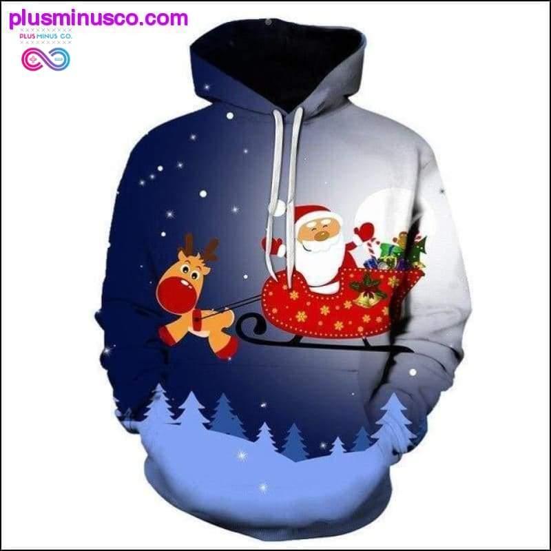 Christmas Autumn Winter Hoodie with 3D Print Old Man and Elk - plusminusco.com