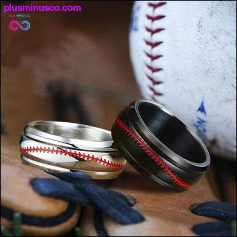 Men Spinner Stainless Steel Baseball Wedding Ring With Red - plusminusco.com