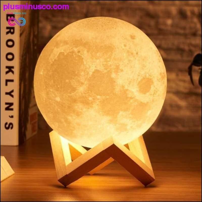 Moon lamp 3D print night Rechargeable 3 Color Tap Control - plusminusco.com