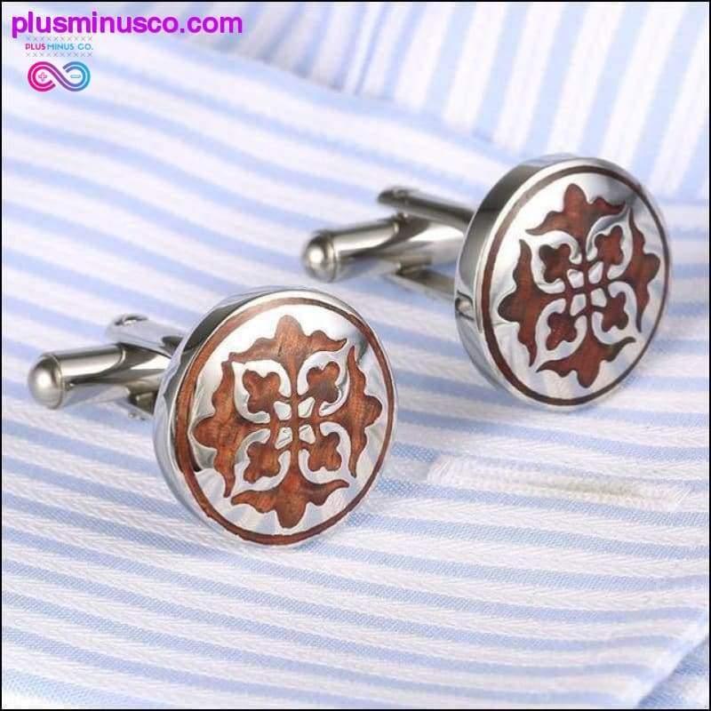 Red Wood round Stainless Steel Cuff links - plusminusco.com