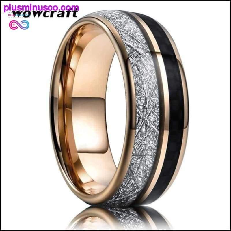 Tungsten Carbide Rose Gold Unisex Wedding Band with Carbon - plusminusco.com