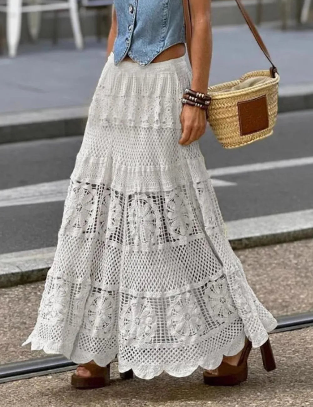 Openwork Crochet Maxi Skirt