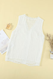 White Crochet V Neck Textured Tank Top