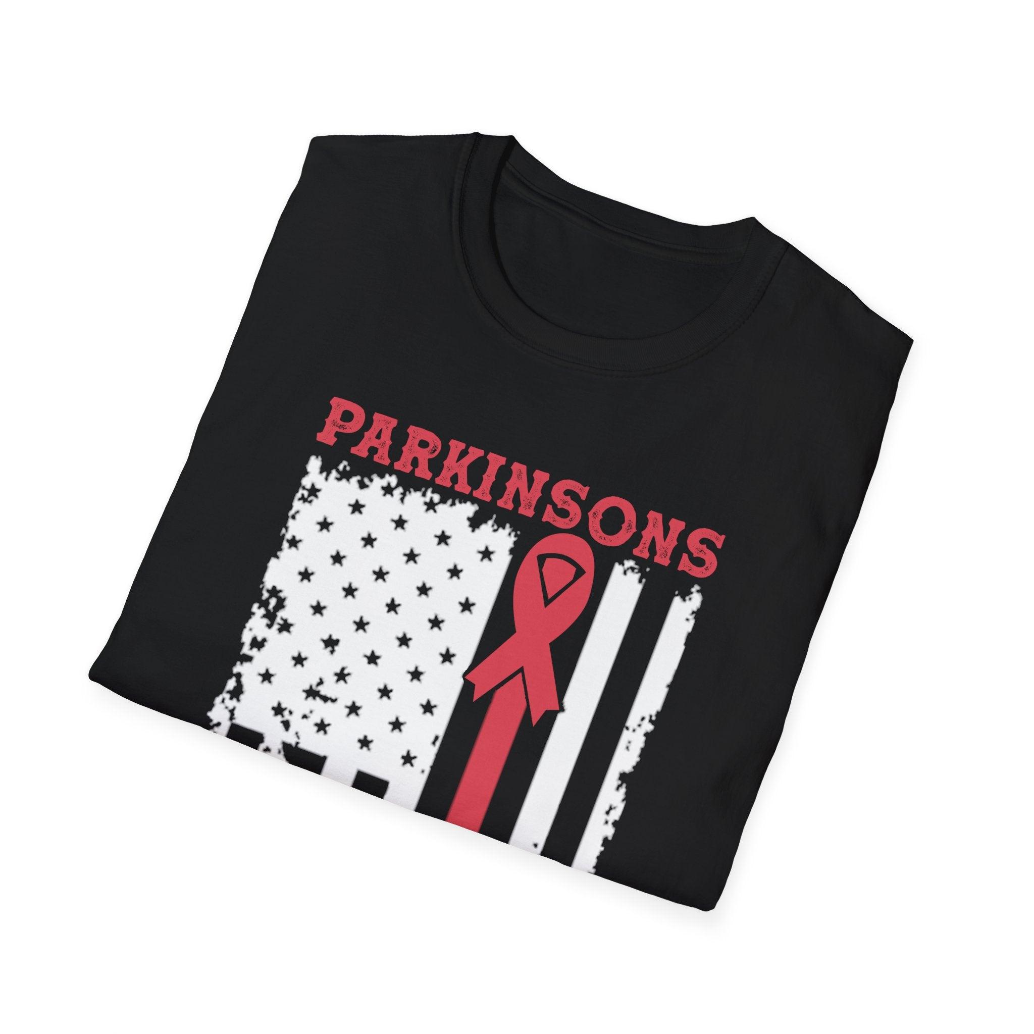 Parkinson's Awareness American Flag T-Shirts, Parkinson's Disease Awareness ,Parkinson's Awareness Gift Warrior, Parkinson's Silver Ribbon Cotton, Crew neck, DTG, Men's Clothing, Regular fit, T-shirts, Women's Clothing - plusminusco.com