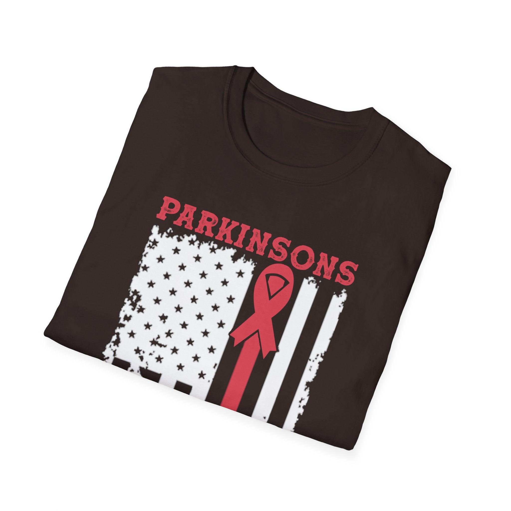 Parkinson's Awareness American Flag T-Shirts, Parkinson's Disease Awareness ,Parkinson's Awareness Gift Warrior, Parkinson's Silver Ribbon Cotton, Crew neck, DTG, Men's Clothing, Regular fit, T-shirts, Women's Clothing - plusminusco.com
