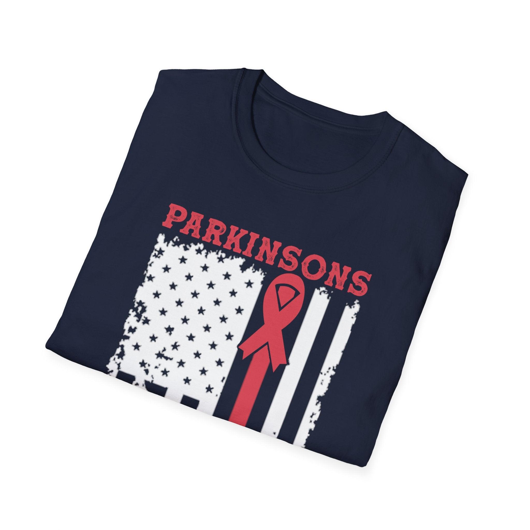 Parkinson's Awareness American Flag T-Shirts, Parkinson's Disease Awareness ,Parkinson's Awareness Gift Warrior, Parkinson's Silver Ribbon Cotton, Crew neck, DTG, Men's Clothing, Regular fit, T-shirts, Women's Clothing - plusminusco.com
