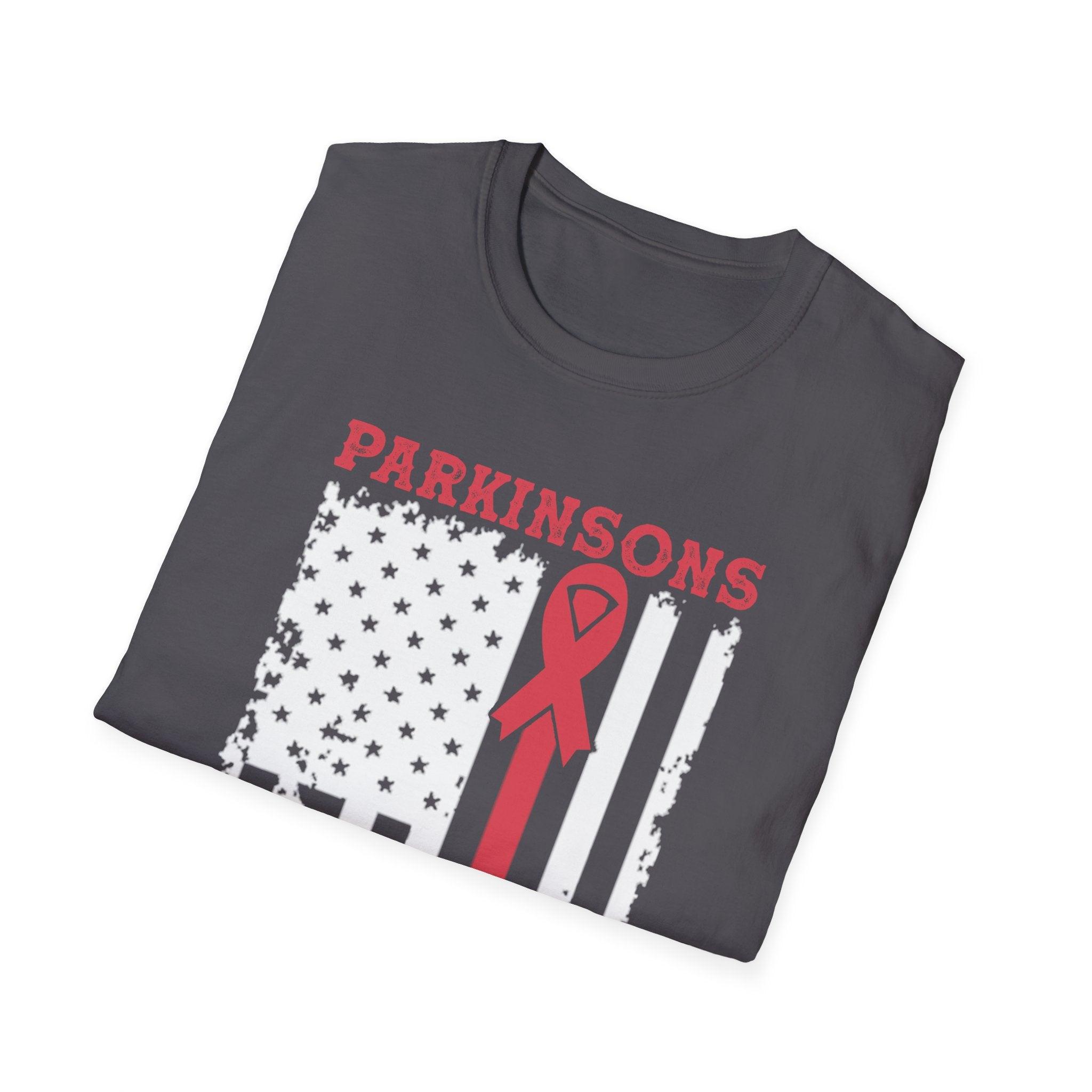 Parkinson's Awareness American Flag T-Shirts, Parkinson's Disease Awareness ,Parkinson's Awareness Gift Warrior, Parkinson's Silver Ribbon Cotton, Crew neck, DTG, Men's Clothing, Regular fit, T-shirts, Women's Clothing - plusminusco.com
