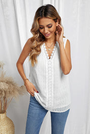 White Crochet V Neck Textured Tank Top