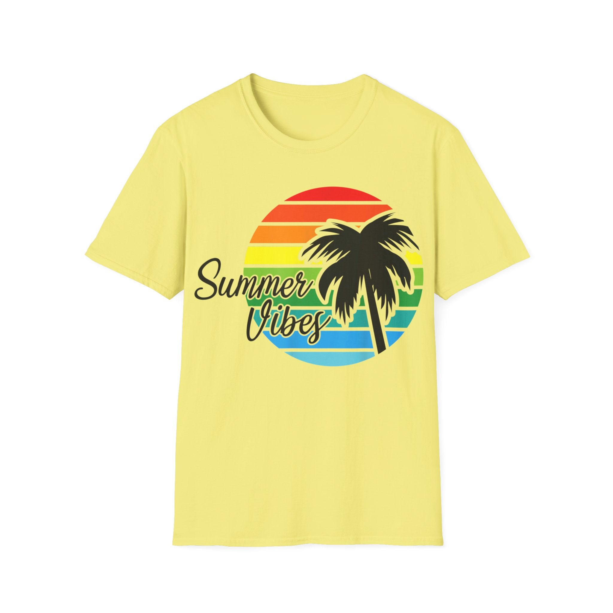 Retro Beach Summer Vibe Sunset And Palm Trees Unisex Softstyle T-Shirt - plusminusco.com