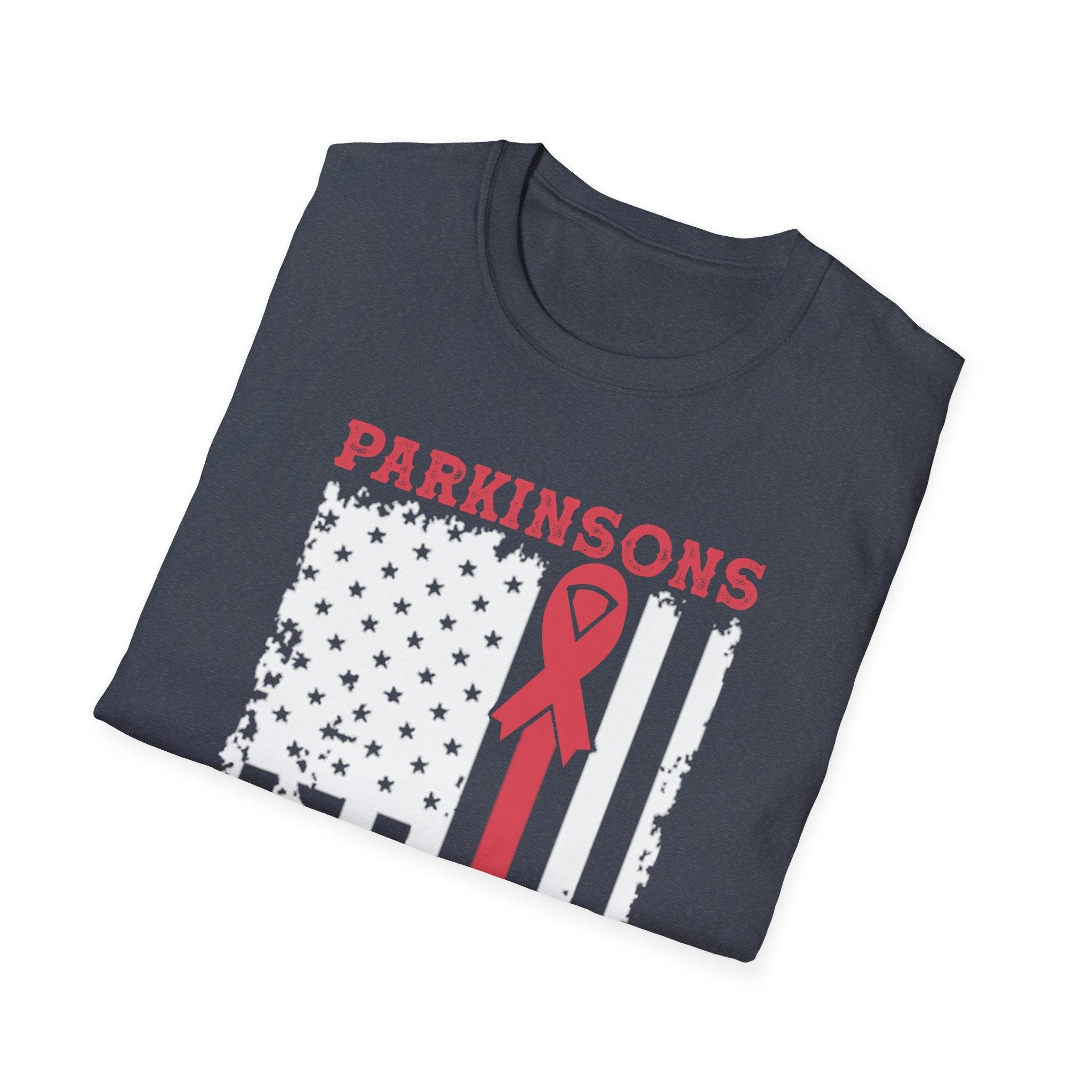 Parkinson's Awareness American Flag T-Shirts, Parkinson's Disease Awareness ,Parkinson's Awareness Gift Warrior, Parkinson's Silver Ribbon Cotton, Crew neck, DTG, Men's Clothing, Regular fit, T-shirts, Women's Clothing - plusminusco.com
