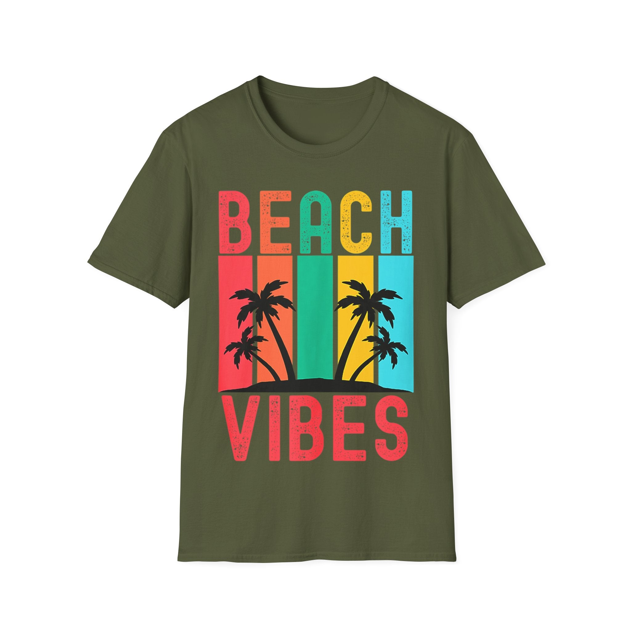 T-shirt canotta estiva con palme al tramonto vintage retrò Beach Vibes - plusminusco.com