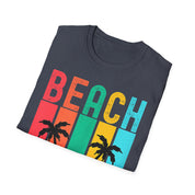 T-shirt canotta estiva con palme al tramonto vintage retrò Beach Vibes - plusminusco.com