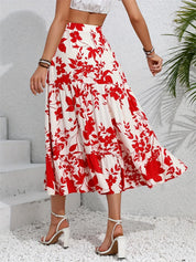 Ruffled Hem Printed Midi Skirt