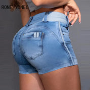 Ženske kratke hlače iz džinsa, ozke ravne kavbojke z vrvico in žepom