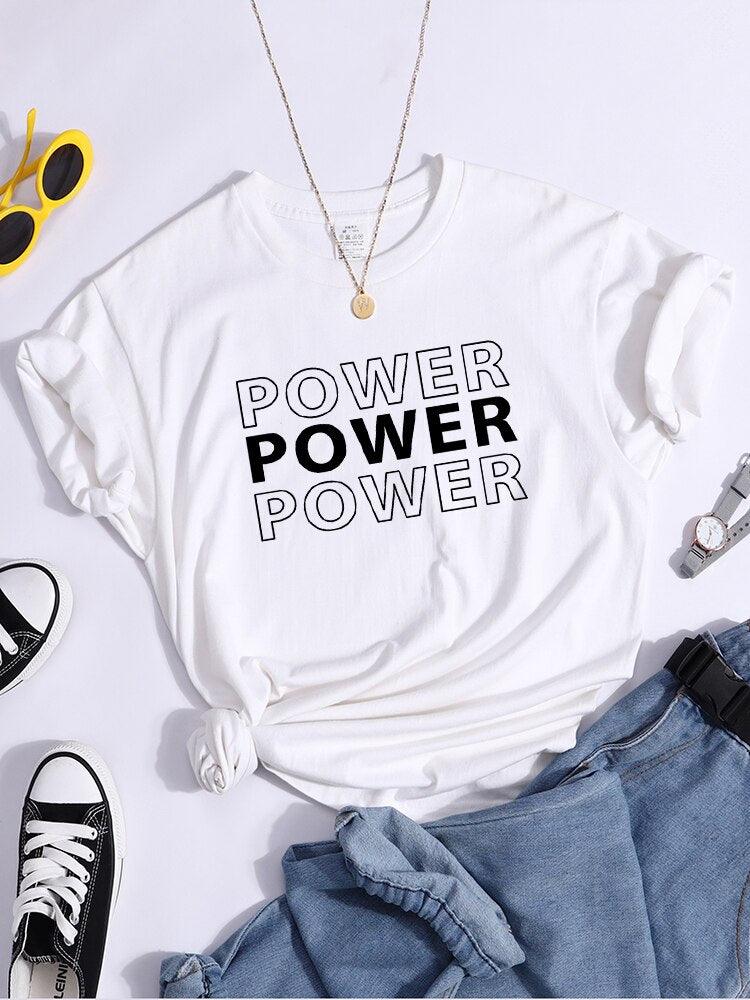 Power Print T-särgid Trend Suvine Mugavad riided Lühikeste varrukatega Juhuslikud Suured T-särgid Hip Hop Essential Naiste T-särk - plusminusco.com