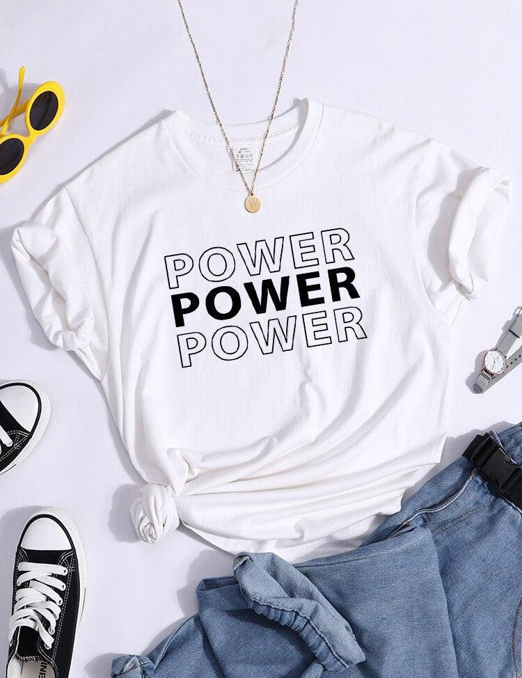 Power Print T-krekli Trend Summer Ērtiapģērbi Īsām piedurknēm Ikdienišķi lielizmēra Tkrekli Hip Hop Essential Sieviešu Tkrekls - plusminusco.com