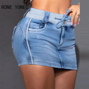 Shorts feminino casual com cordão e bolso skinny reto Jeans saia jeans