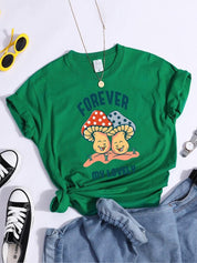 Forever My Lovely Cartoons Champignon Femme T Shirt Été Confortable Manches Courtes Coréen Vintage Vêtements Mode Casual Tshirt - plusminusco.com