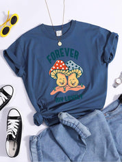 Forever My Lovely Cartoons Champignon Femme T Shirt Été Confortable Manches Courtes Coréen Vintage Vêtements Mode Casual Tshirt - plusminusco.com