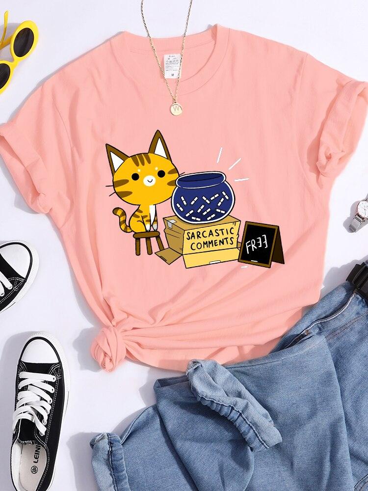 皮肉なコメントかわいい猫 Tシャツ女性ファッションカジュアル Tシャツストリートヒップホップクロップトップクールスポーツ通気性女性 Tシャツ - plusminusco.com