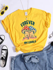 Forever My Lovely Cartoons Champignon Femme T Shirt Été Confortable Manches Courtes Coréen Vintage Vêtements Mode Casual Tshirt - plusminusco.com