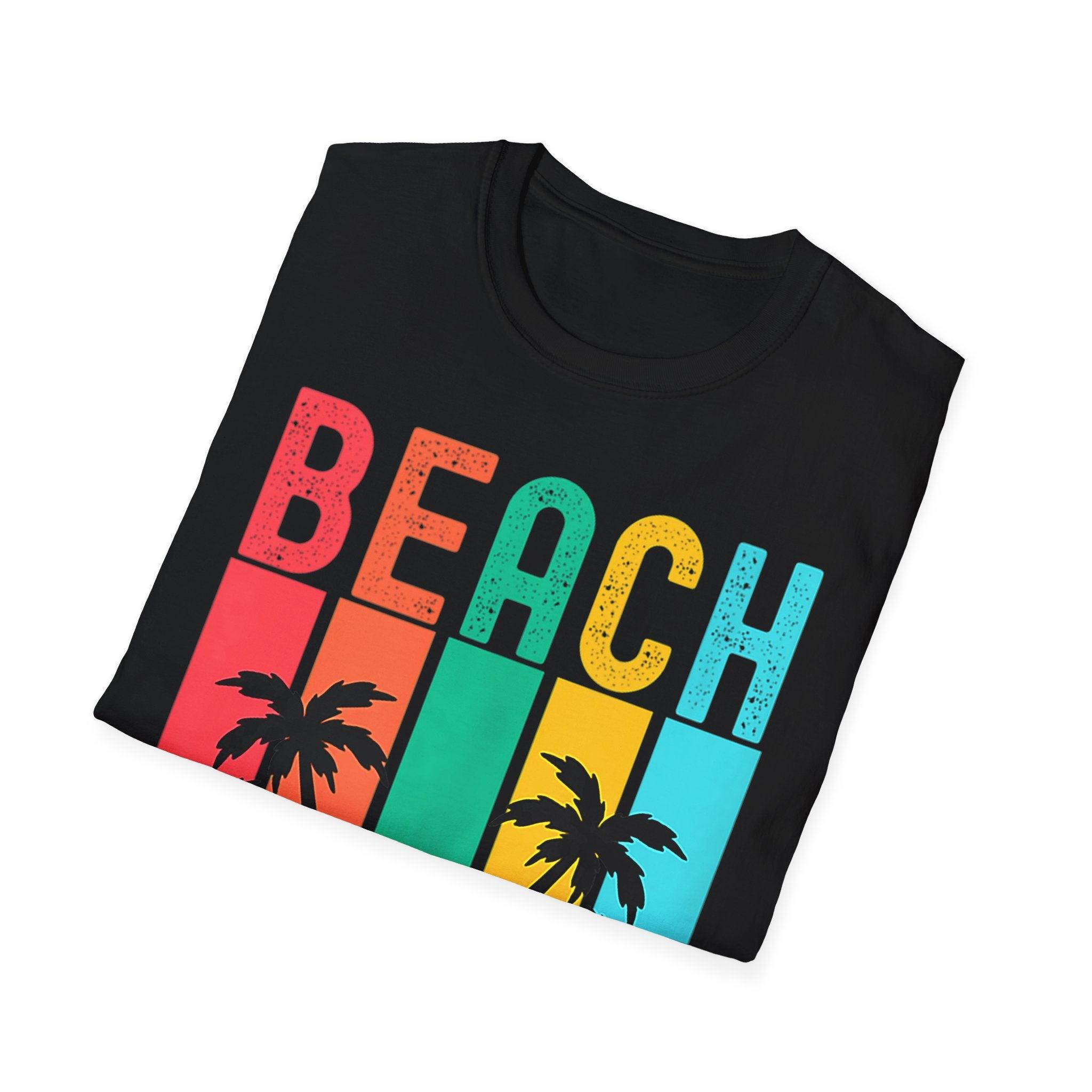 Beach Vibes Retro Vintage Sunset Palm Trees Summer Tank Top T-shirt Cotton, Crew neck, DTG, Men's Clothing, Regular fit, T-shirts, Women's Clothing - plusminusco.com
