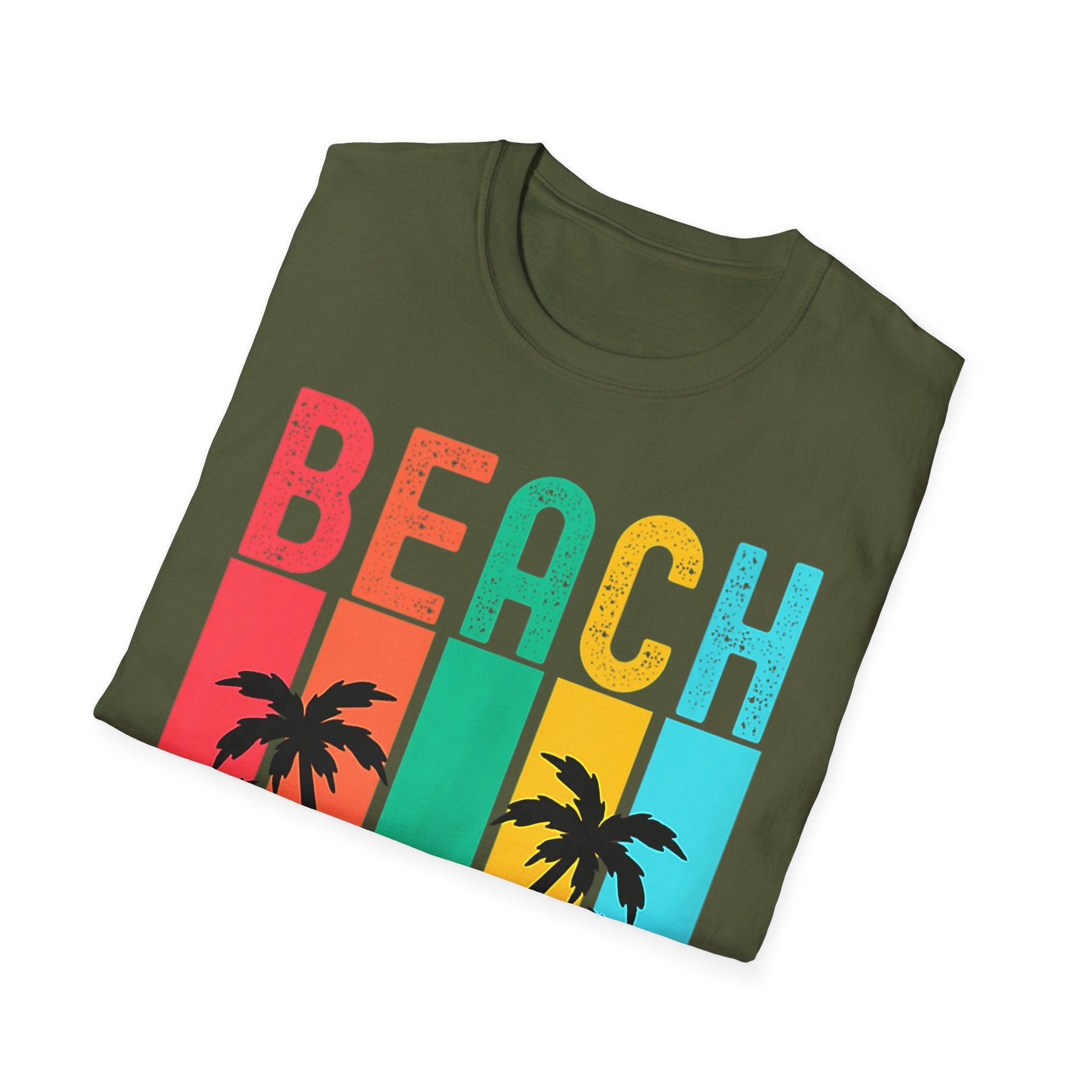 Beach Vibes Retro Vintage Sunset Palm Trees Summer Tank Top T-shirt Cotton, Crew neck, DTG, Men's Clothing, Regular fit, T-shirts, Women's Clothing - plusminusco.com