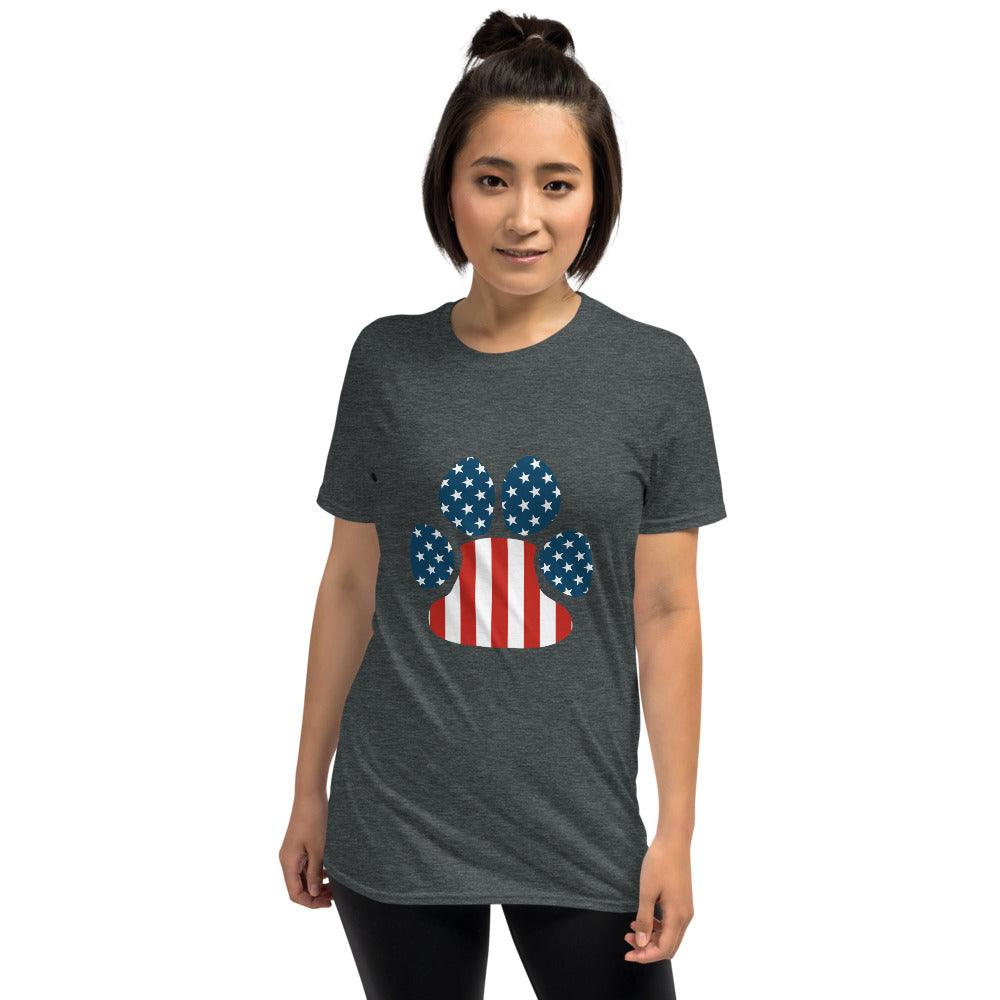 T-shirt unisex con bandiera USA Dog Paw - plusminusco.com