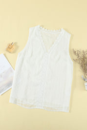 White Crochet V Neck Textured Tank Top