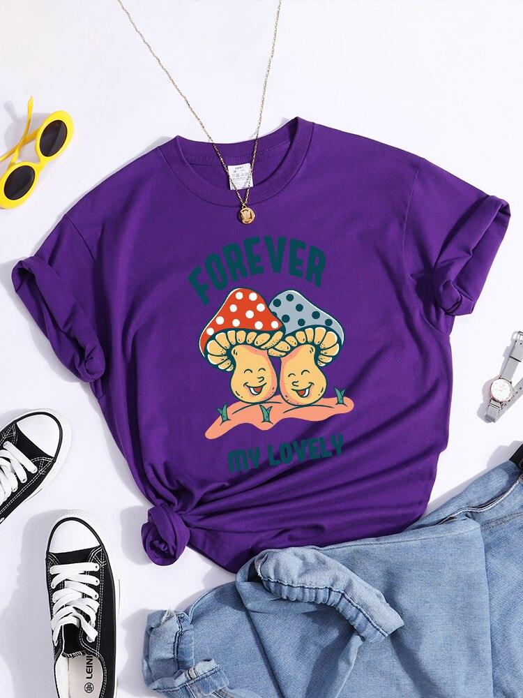 Forever My Lovely Cartoons Champignon Femme T Shirt Été Confortable Manches Courtes Coréen Vintage Vêtements Mode Casual Tshirt - plusminusco.com