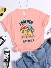 Forever My Lovely Cartoons Champignon Femme T Shirt Été Confortable Manches Courtes Coréen Vintage Vêtements Mode Casual Tshirt - plusminusco.com