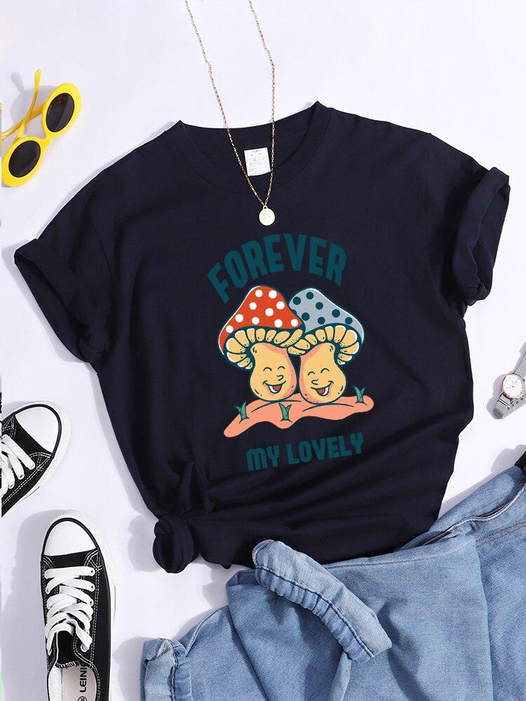 Forever My Lovely Cartoons Champignon Femme T Shirt Été Confortable Manches Courtes Coréen Vintage Vêtements Mode Casual Tshirt - plusminusco.com