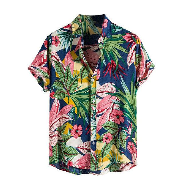 Havaijilainen rento miesten ranta lyhythihainen paita, kukkainen trooppinen painettu rantapaita - plusminusco.com