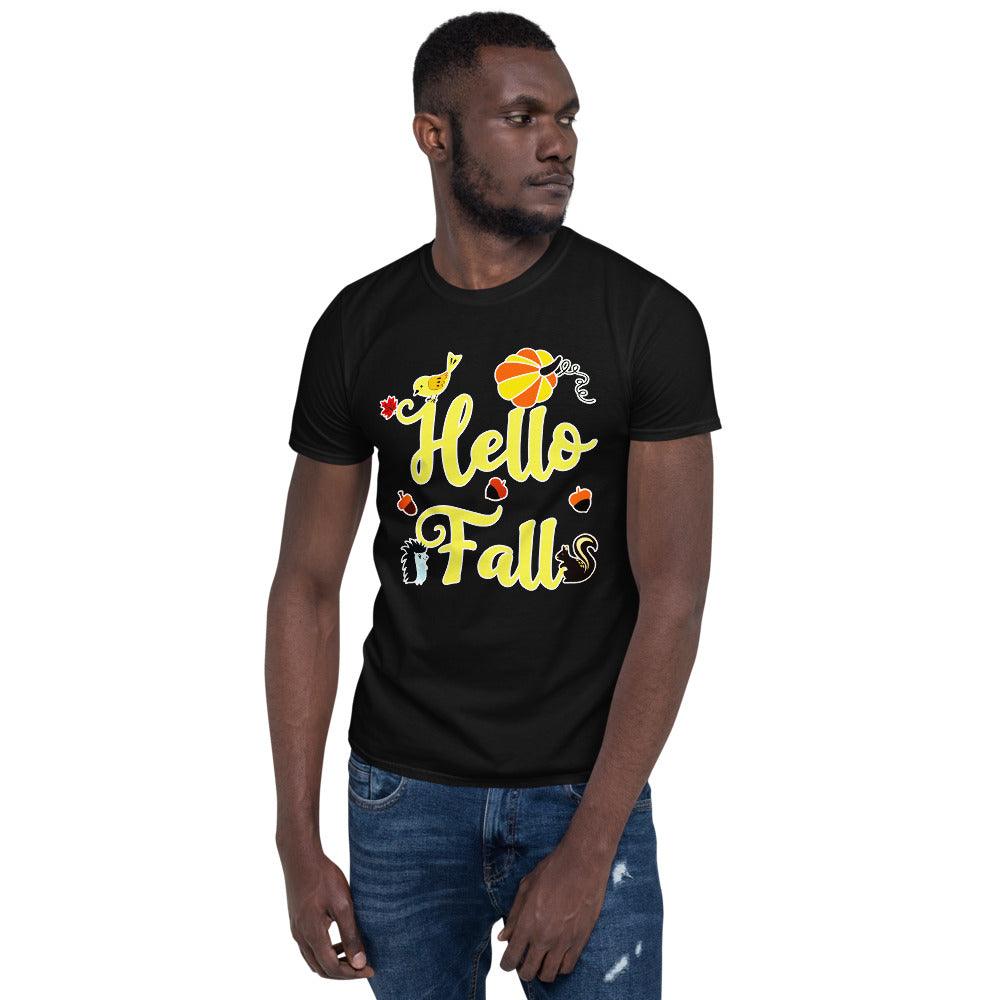 قميص Hello FALL بأوراق الخريف، قميص اليقطين لعيد الشكر، تي شيرت الخريف للجنسين - plusminusco.com