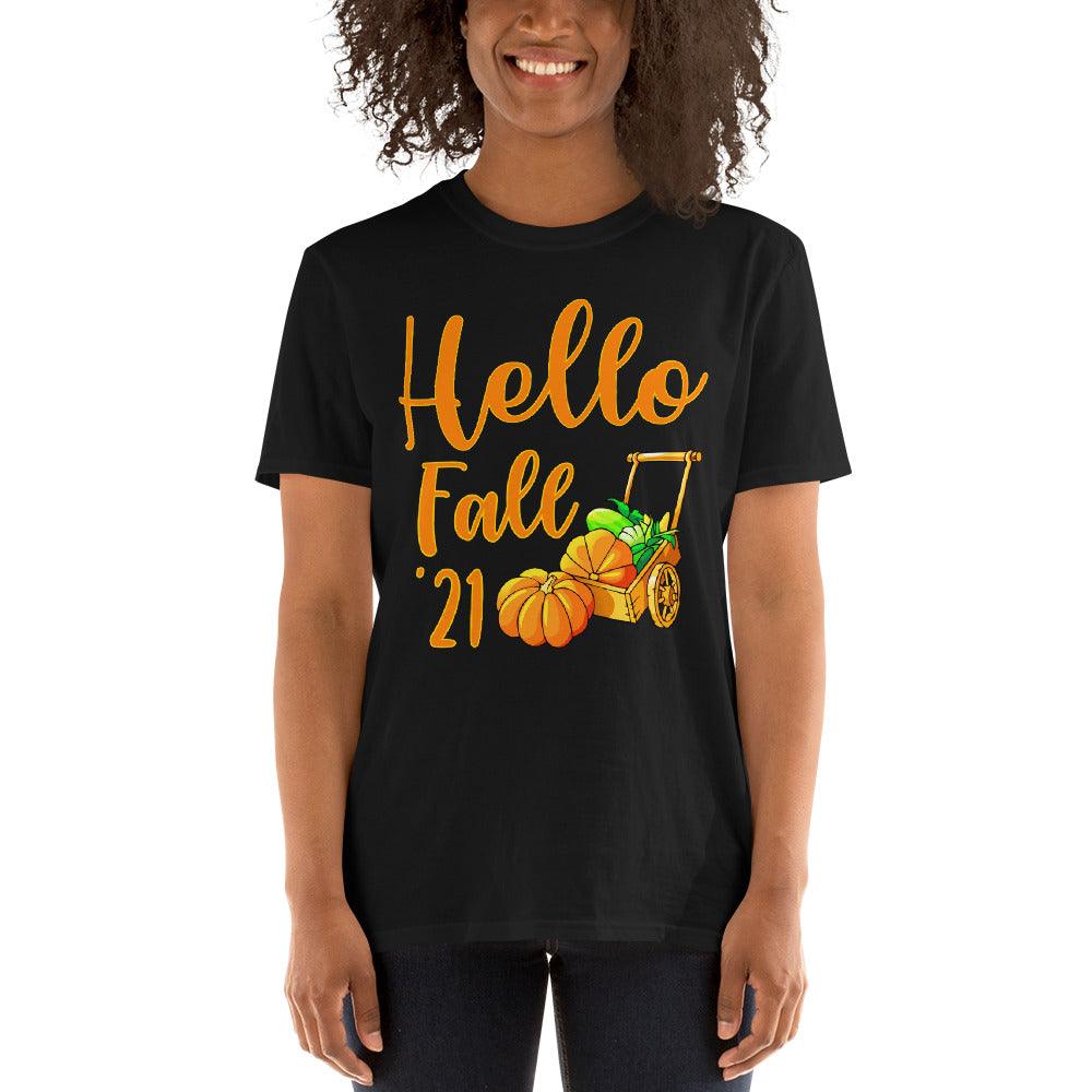 Hello Fall, hello Pumpkin, Fall Colors, Unisex T-Shirt - plusminusco.com