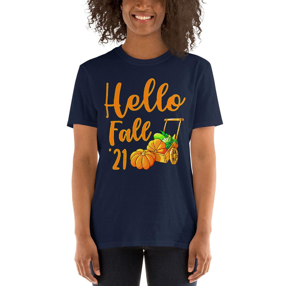 تي شيرت Hello Fall، Hello Pumpkin، ألوان الخريف، للجنسين - plusminusco.com