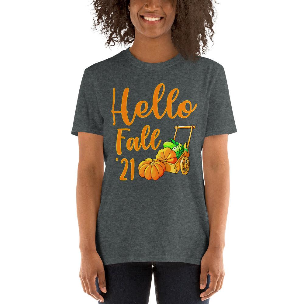 Olá outono, olá abóbora, cores de outono, camiseta unissex - plusminusco.com