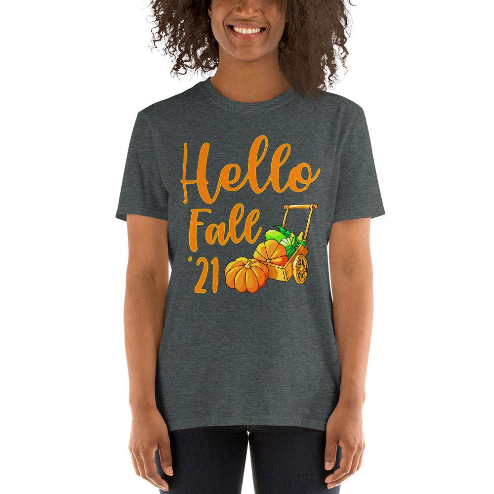 Hello Fall, hello Pumpkin, Fall Colors, Unisex T-Shirt - plusminusco.com