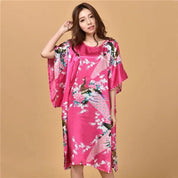 Plus Size Nightgown Sleepwear Women's Summer Nightwear Robe Lady Sexy Nightdress Silk Rayon Loose Bathrobe Gown Home Dress - plusminusco.com