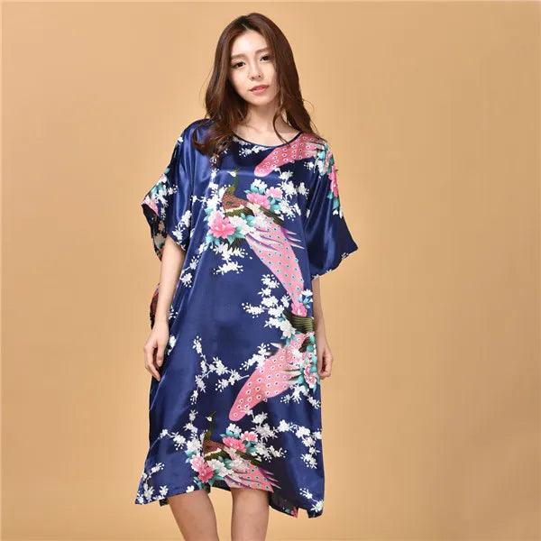 Plus Size Nightgown Sleepwear Women's Summer Nightwear Robe Lady Sexy Nightdress Silk Rayon Loose Bathrobe Gown Home Dress - plusminusco.com