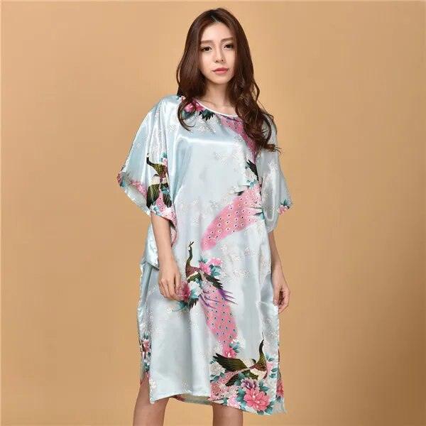 Plus Size Nightgown Sleepwear Women's Summer Nightwear Robe Lady Sexy Nightdress Silk Rayon Loose Bathrobe Gown Home Dress - plusminusco.com