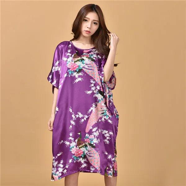 Plus Size Nightgown Sleepwear Women's Summer Nightwear Robe Lady Sexy Nightdress Silk Rayon Loose Bathrobe Gown Home Dress - plusminusco.com