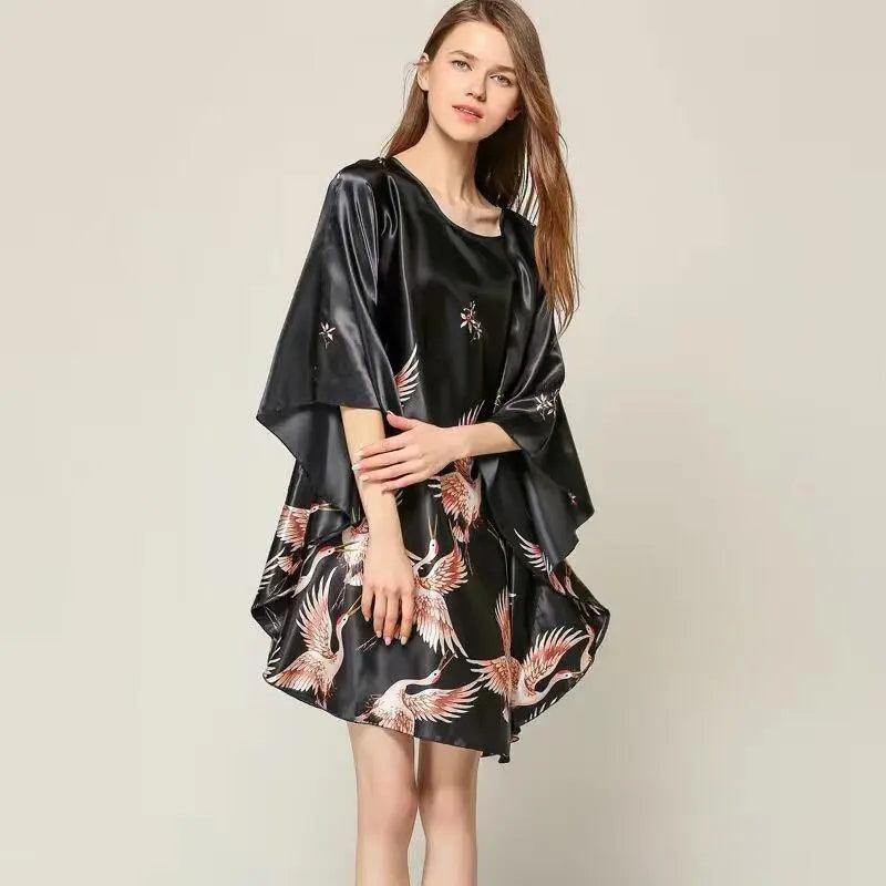 Plus Size Nightgown Sleepwear Women's Summer Nightwear Robe Lady Sexy Nightdress Silk Rayon Loose Bathrobe Gown Home Dress - plusminusco.com
