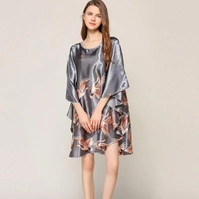 Plus Size Nightgown Sleepwear Women's Summer Nightwear Robe Lady Sexy Nightdress Silk Rayon Loose Bathrobe Gown Home Dress - plusminusco.com
