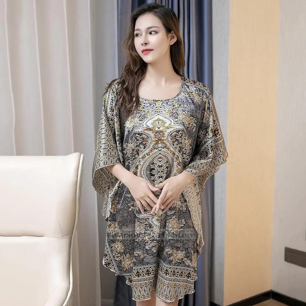 Plus Size Nightgown Sleepwear Women's Summer Nightwear Robe Lady Sexy Nightdress Silk Rayon Loose Bathrobe Gown Home Dress - plusminusco.com